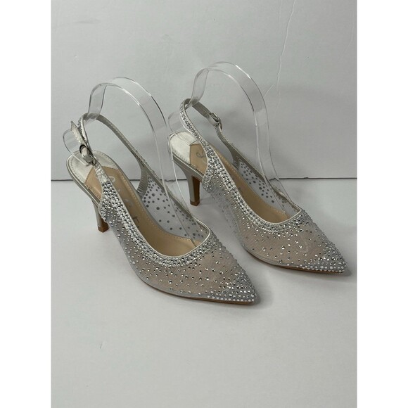 Lady Couture Lola Embellished Pointed Toe Slingback Pump Heel-Silver Size 6 #333 - Picture 2 of 12